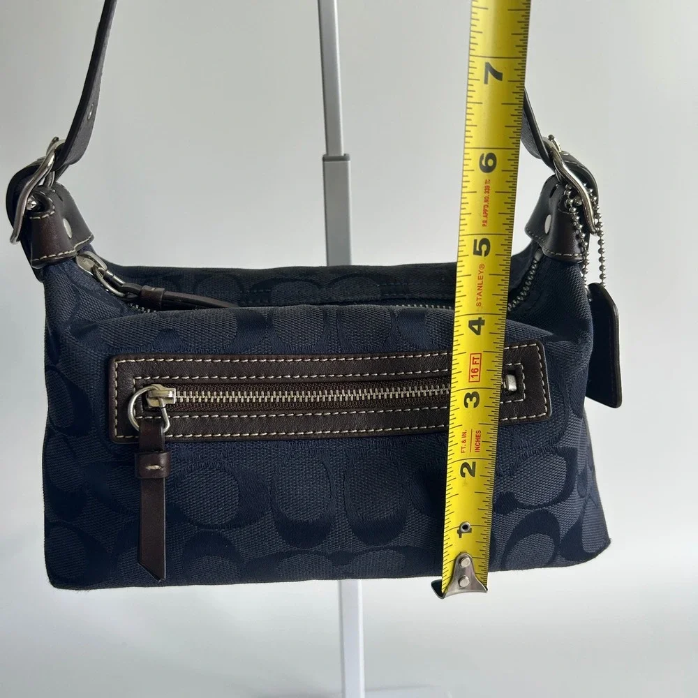 Coach Signature Demi Navy Jacquard Leather Shoulder Bag 6044 Excellent